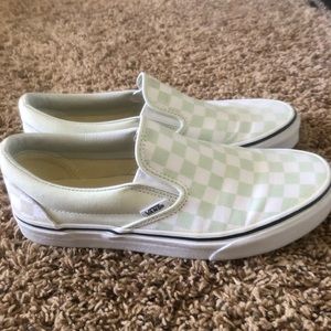 Vans Green & White Checkered Slip Ons Womens Men’s